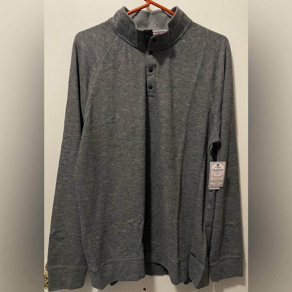 Flag & Anthem Mens Quarter Button Grey Heather Sweater Pullover Shirt Large NWT